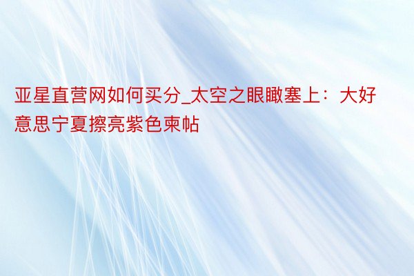 亚星直营网如何买分_太空之眼瞰塞上：大好意思宁夏擦亮紫色柬帖